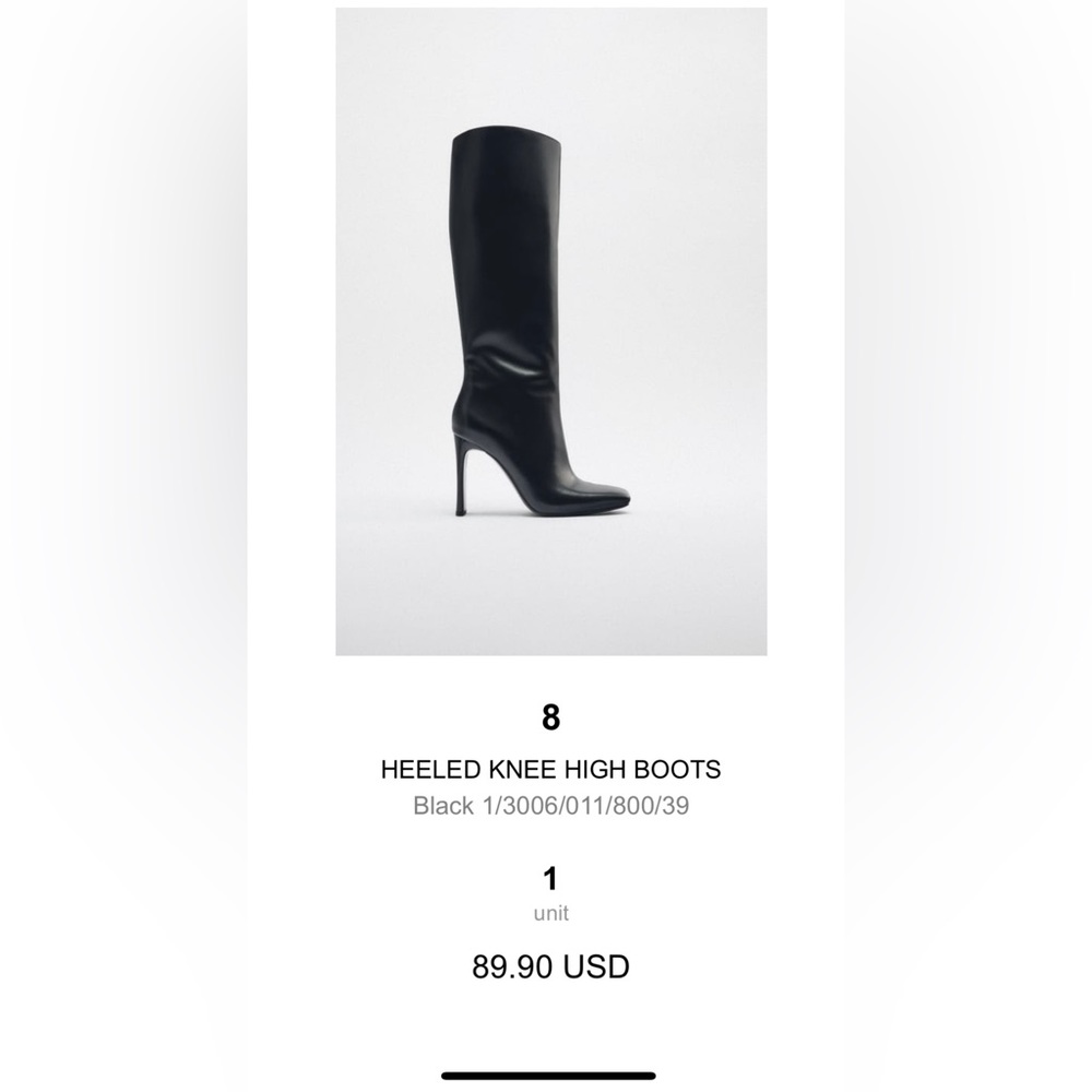 Black Zara size 8
HEELED KNEE HIGH BOOTS